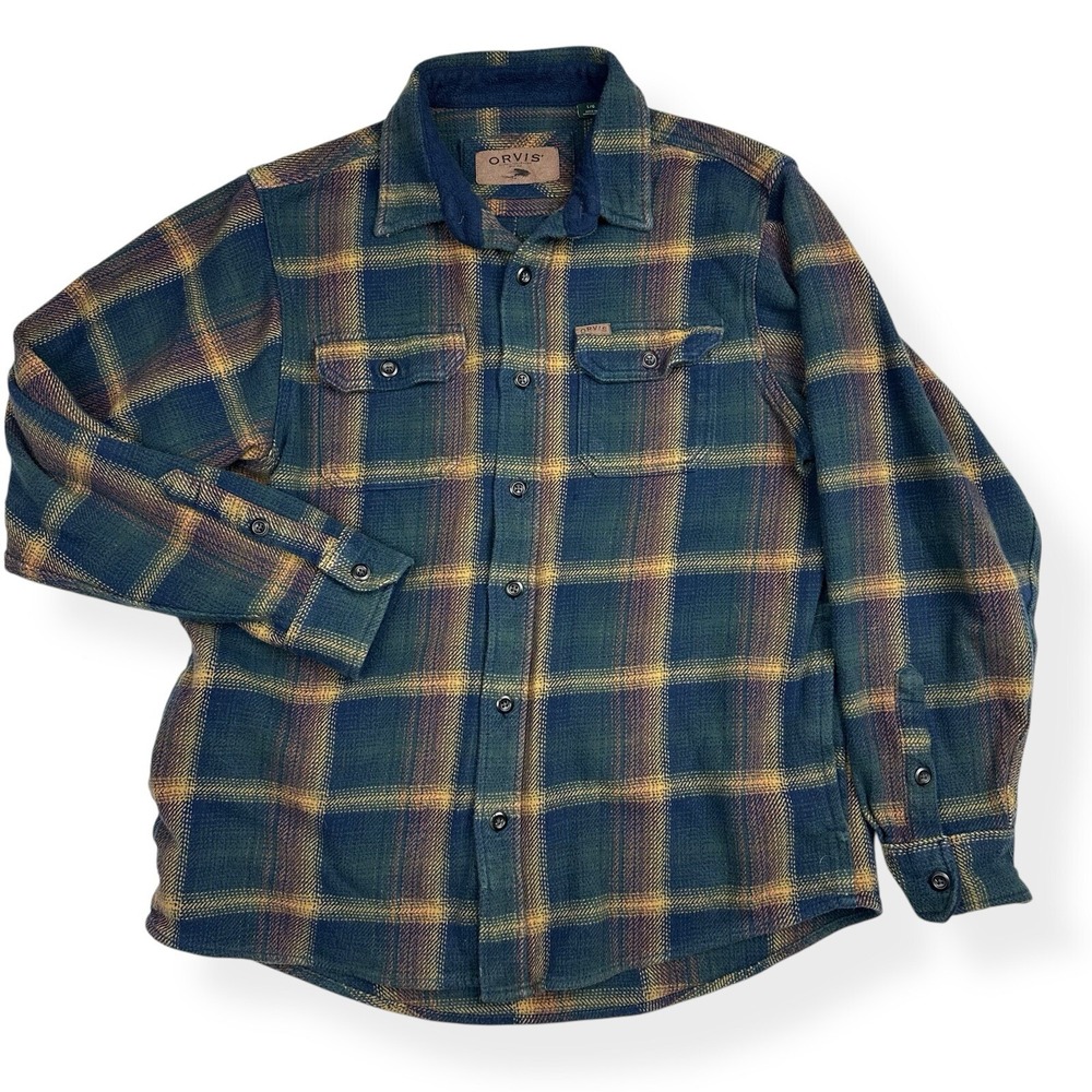 Orvis Men's Cotton Plaid‎ Heavy Long Sleeve Pockets Shacket Size Large L